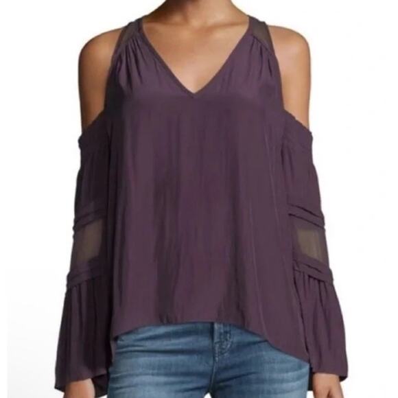 Ramy Brook Blouse Faretta Merlot Off Shoulder Purple Silk Size Small Romantic - Picture 1 of 12